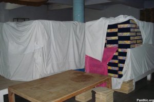 Hundereds of Saroops of Guru Granth Sahib Ji stacked like bricks, dozens of such stacks were in the complex.