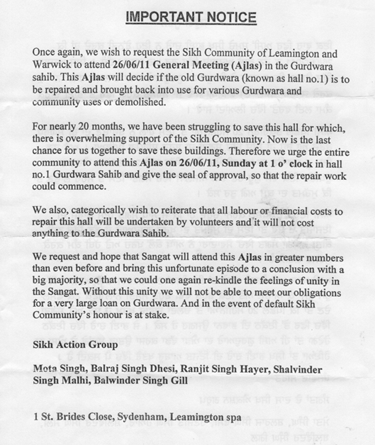 Copy of Notice by Sikh Action Group