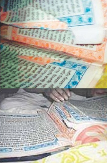Images of the torn angs from Guru Granth Sahib Ji's saroop